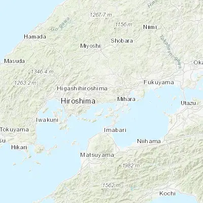 Map showing location of Takehara (34.338330, 132.916670)