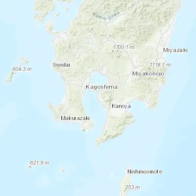 Map showing location of Tarumizu (31.483330, 130.700000)