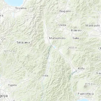 Map showing location of Tatsuno (35.984260, 137.997210)