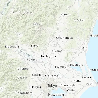 Map showing location of Tochigi (36.383330, 139.733330)