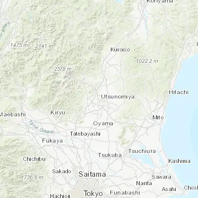 Map showing location of Utsunomiya (36.566670, 139.883330)