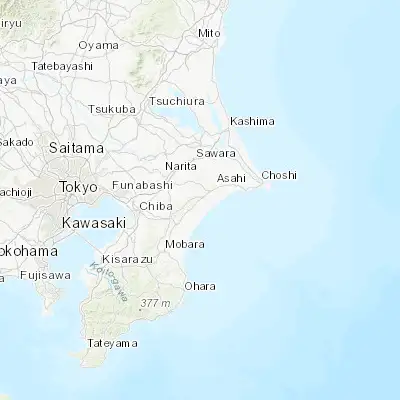 Map showing location of Yokoshiba (35.650000, 140.483330)