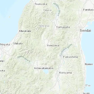 Map showing location of Yonezawa (37.910000, 140.116670)