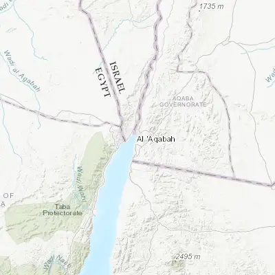 Map showing location of Aqaba (29.526670, 35.007780)
