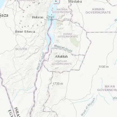 Map showing location of Aţ Ţafīlah (30.837520, 35.604420)
