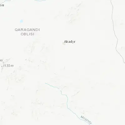 Map showing location of Aktau (48.033330, 72.833330)