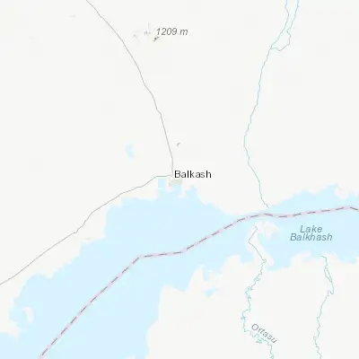 Map showing location of Balqash (46.848060, 74.995000)