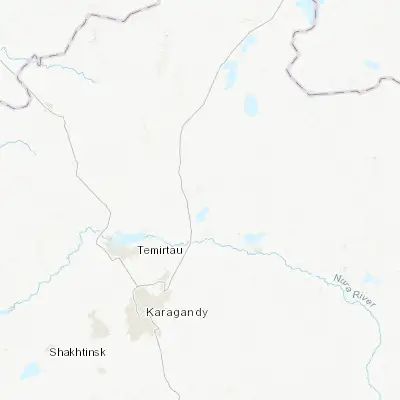 Map showing location of Kushoky (50.230910, 73.401460)