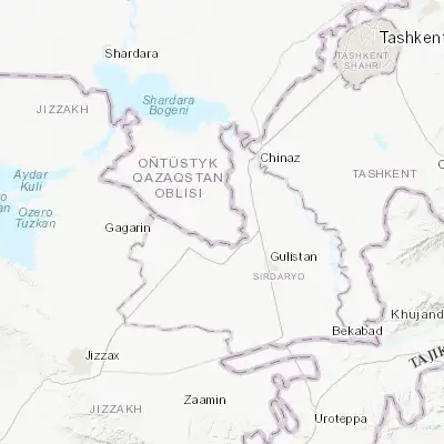 Map showing location of Myrzakent (40.663380, 68.545100)
