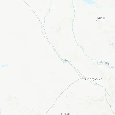 Map showing location of Shar (49.587200, 81.048830)
