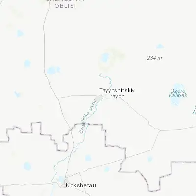 Map showing location of Taiynsha (53.847960, 69.767730)