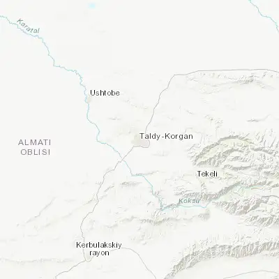 Map showing location of Taldykorgan (45.015560, 78.373890)