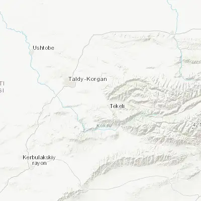 Map showing location of Tekeli (44.867800, 78.728070)