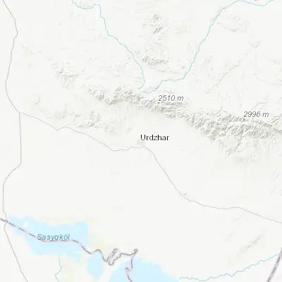 Map showing location of Urzhar (47.093020, 81.629390)