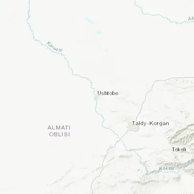 Map showing location of Ushtobe (45.252580, 77.982840)
