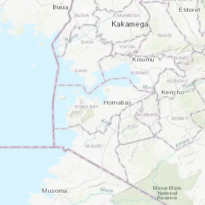 Map showing location of Homa Bay (-0.527310, 34.457140)