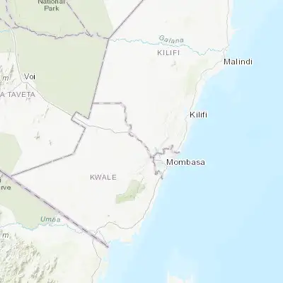 Map showing location of Mariakani (-3.862610, 39.474580)
