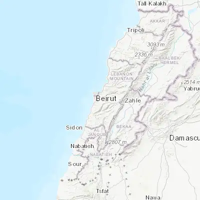 Map showing location of Baabda (33.833890, 35.544170)
