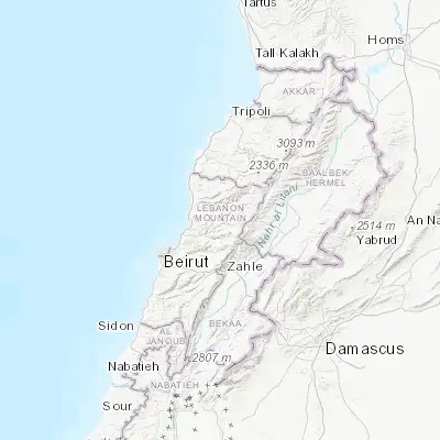 Map showing location of Hrajel (34.017220, 35.792440)