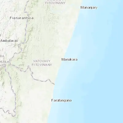 Map showing location of Manakara (-22.148620, 48.010550)