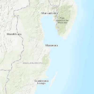 Map showing location of Mananara (-16.168640, 49.766220)