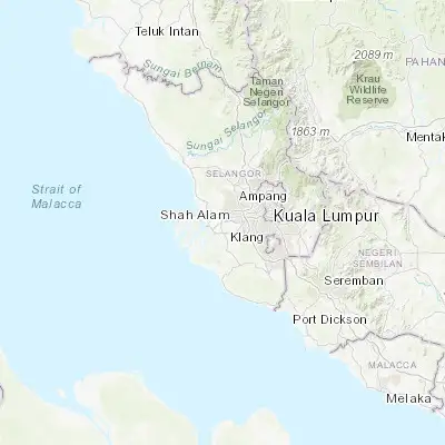 Map showing location of Klang (3.036670, 101.443330)