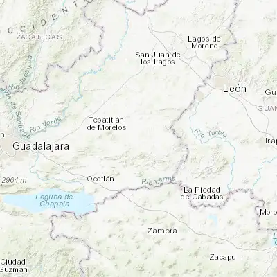 Map showing location of Arandas (20.705190, -102.346350)