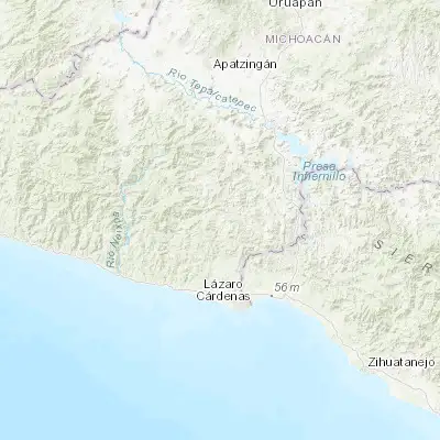 Map showing location of Arteaga (18.357790, -102.291220)