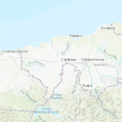 Map showing location of Cárdenas (18.001350, -93.375590)
