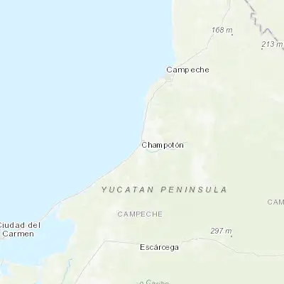 Map showing location of Champotón (19.347450, -90.720390)