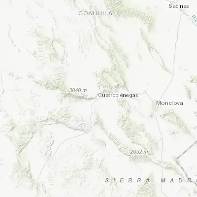 Map showing location of Cuatro Ciénegas de Carranza (26.985420, -102.063860)