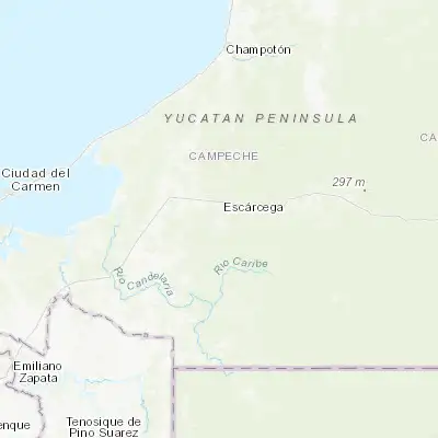 Map showing location of División del Norte (18.529460, -90.764160)