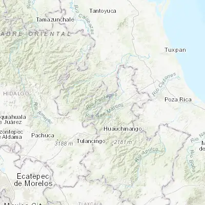 Map showing location of Huehuetla (20.460500, -98.076270)