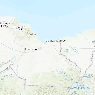 Map showing location of Ixhuatlán del Sureste (18.021370, -94.388600)