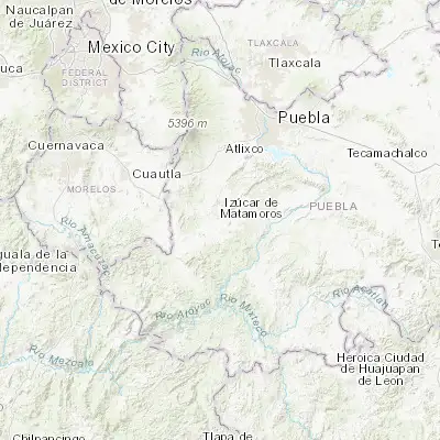 Map showing location of Izúcar de Matamoros (18.601570, -98.461520)