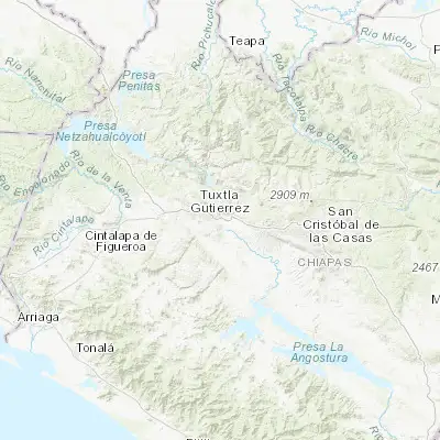 Map showing location of Jardínes del Grijalva (16.728470, -93.034630)