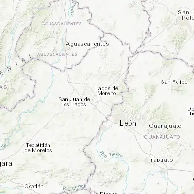 Map showing location of Lagos de Moreno (21.356660, -101.937680)