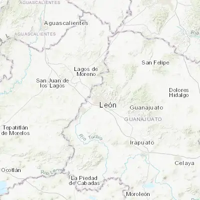 Map showing location of León de los Aldama (21.129080, -101.673740)