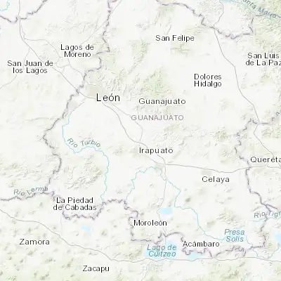 Map showing location of Lo de Juárez (20.768330, -101.341110)