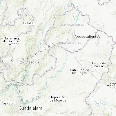Map showing location of Mechoacanejo (21.540380, -102.595870)