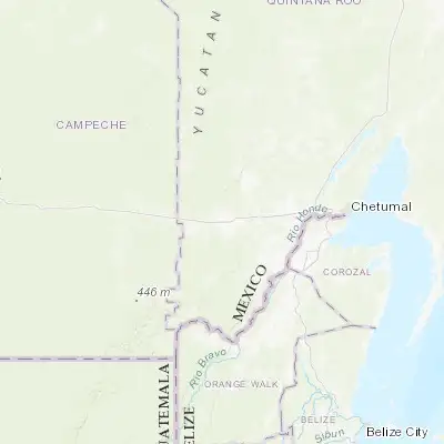 Map showing location of Nicolás Bravo (18.459100, -88.928020)