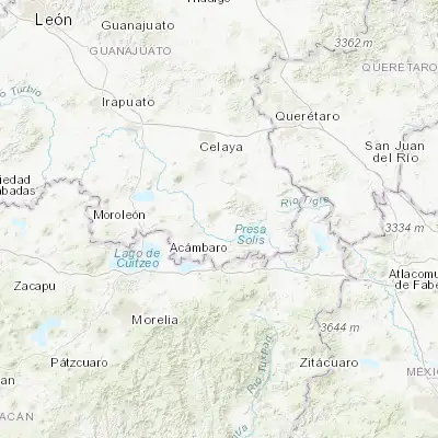 Map showing location of Parácuaro (20.143810, -100.763520)
