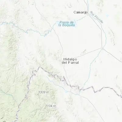 Map showing location of Parral (26.930220, -105.666400)