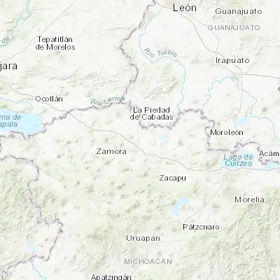 Map showing location of Penjamillo de Degollado (20.104100, -101.934440)