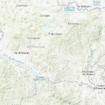 Map showing location of Puruarán (19.096300, -101.522340)
