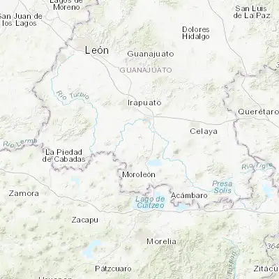 Map showing location of Rincón de Parangueo (20.421930, -101.251010)