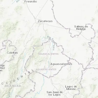 Map showing location of Rincón de Romos (22.228190, -102.322160)
