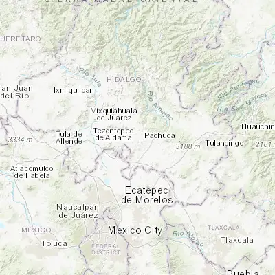 Map showing location of San Agustín Tlaxiaca (20.115100, -98.886400)