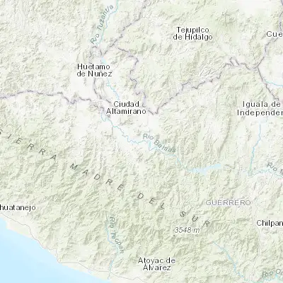 Map showing location of San Miguel Totolapan (18.161320, -100.390490)