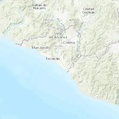 Map showing location of Tecomán (18.916780, -103.877860)